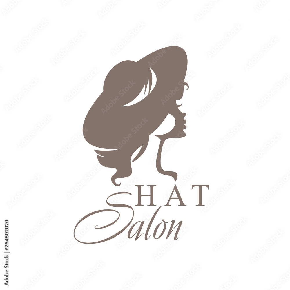 Beautiful girl in a hat. Fashionable. Vector logo Hat Salon.