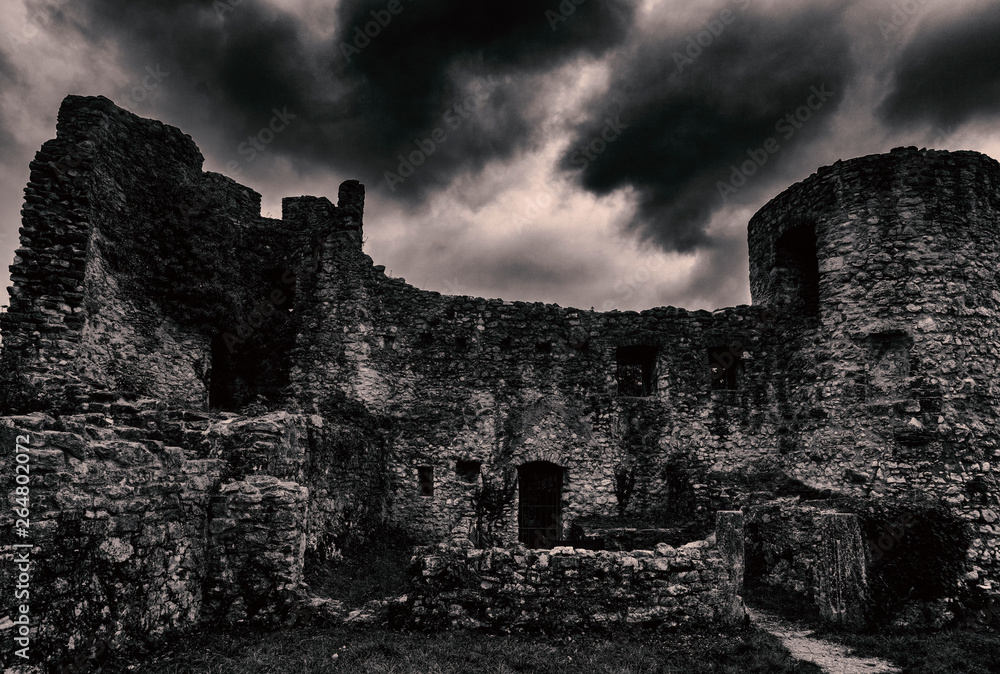 Old ruin with a tower and dark mood
