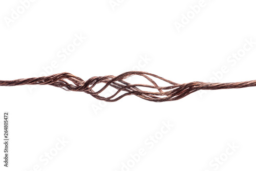 Concept of electric current flow in copper cable isolated on white background