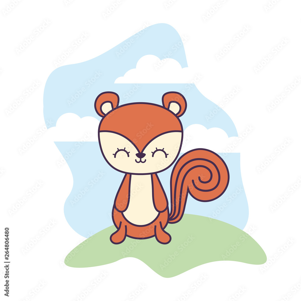 cute chipmunk animal in landscape scene