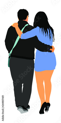 Happy couple in love walking vector isolated on white background. Client with escort lady entertainment. Mature man enjoy with younger sexy woman. Senior couple hugging.
