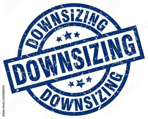downsizing blue round grunge stamp