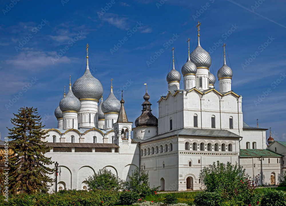 Assumption cathedral and Resurection church. Kremlin in the city of Rostov, Russia