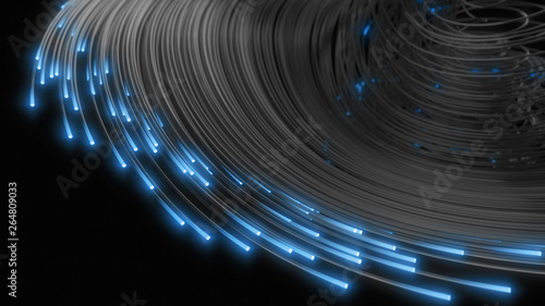 black strings with glowing heads. 3d illustration