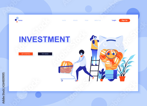 Modern flat web page design template concept of Business Investment decorated people character for website and mobile website development. Flat landing page template. Vector illustration.