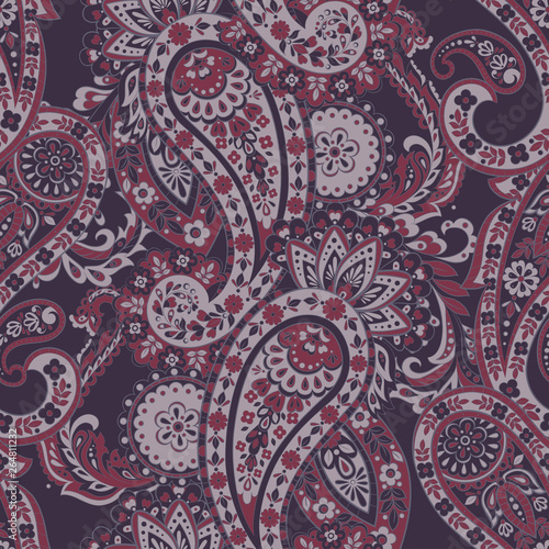 Paisley and ethnic flowers seamless vector pattern. floral vintage background
