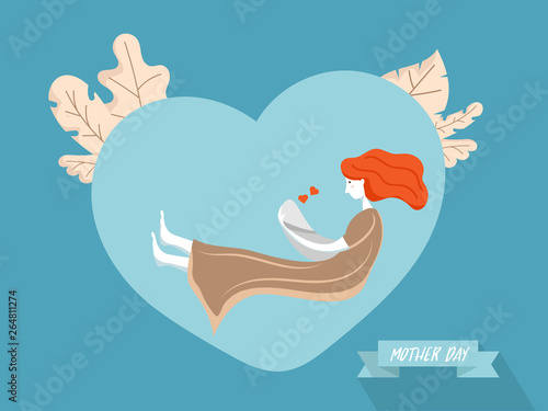 mother with baby on heart shape background