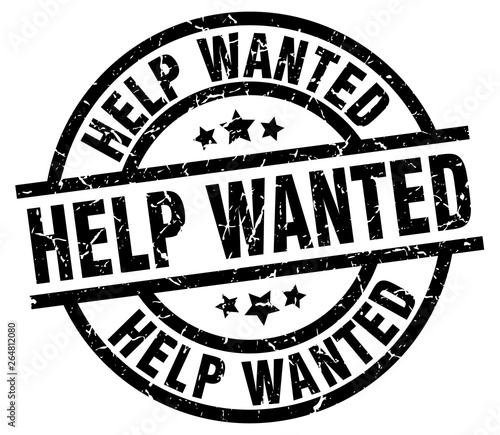 help wanted round grunge black stamp