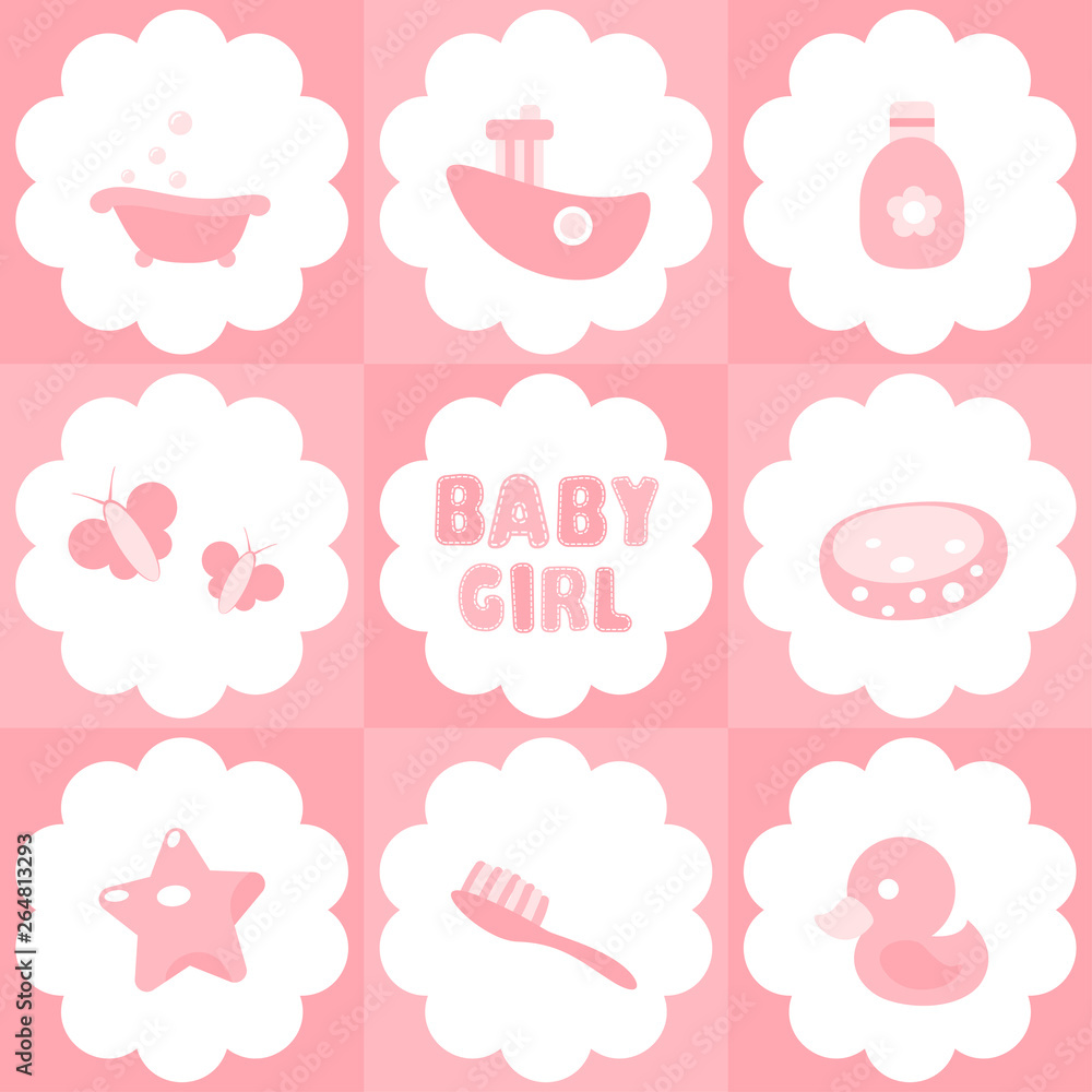 Baby girl - set of pink shower symbols Baby girl - set of pink shower symbols