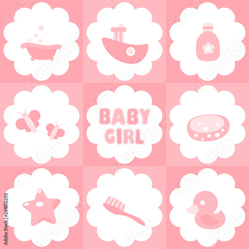 Baby girl - set of pink shower symbols 