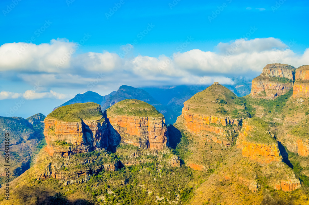 Beautiful and panoramic Blyde river canyon and Three Rondawels i