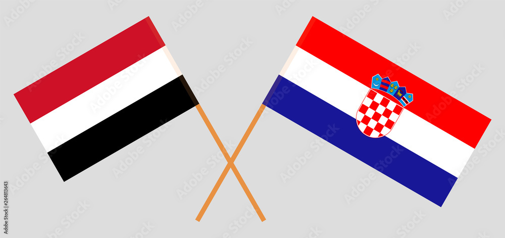 Croatia and Yemen. The Croatian and Yemeni flags. Official colors. Correct proportion. Vector