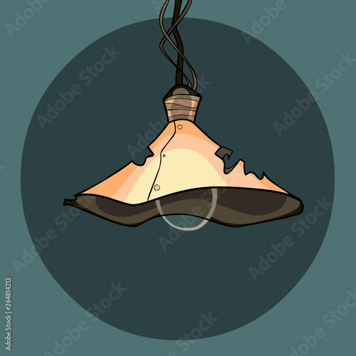 cartoon lamp with an old holey curved lampshade