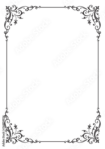 Calligraphic floral frame and page decoration. Vector illustration. Vector of decorative vertical element, border and frame.