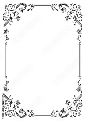 Calligraphic floral frame and page decoration. Vector illustration. Vector of decorative vertical element, border and frame.