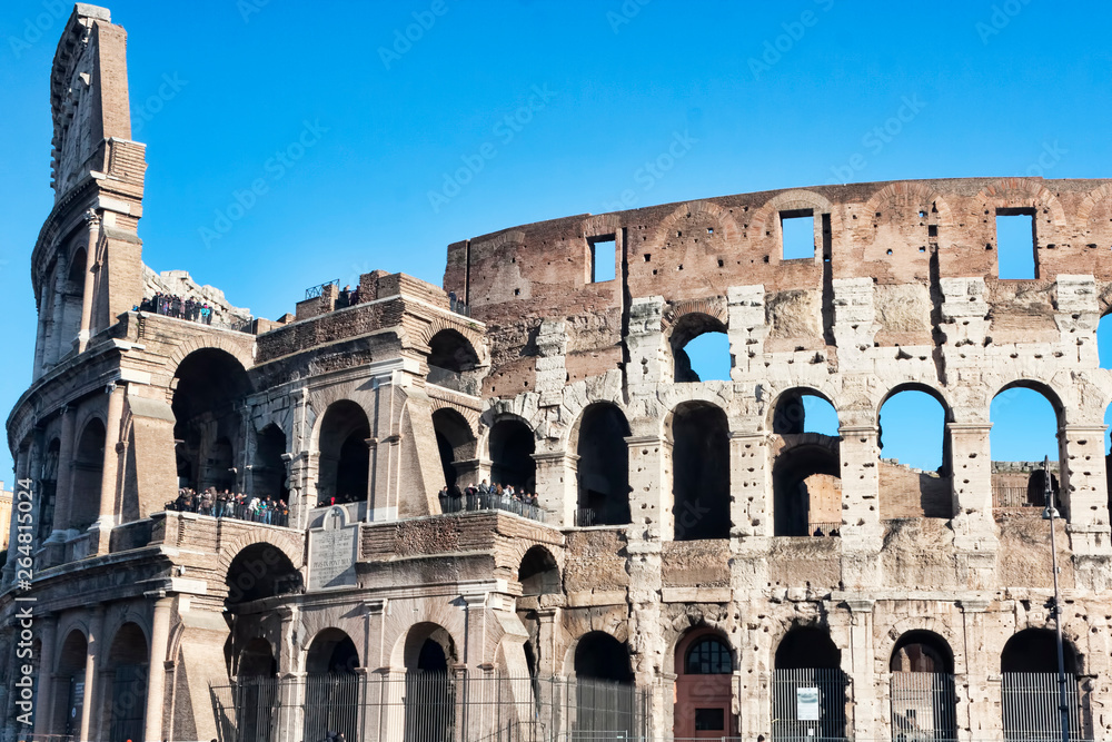Glimpse of the famous Amphitheatrum Flavium known as Colosseum in Rome - Italy