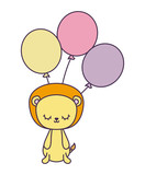 cute lion animal with balloons helium