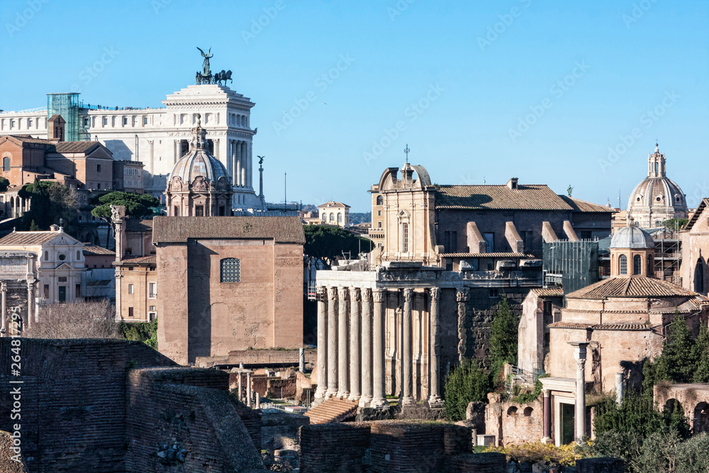 A glimpse of ancient Rome with its churches, monuments and ancient urban buildings - Rome , Italy