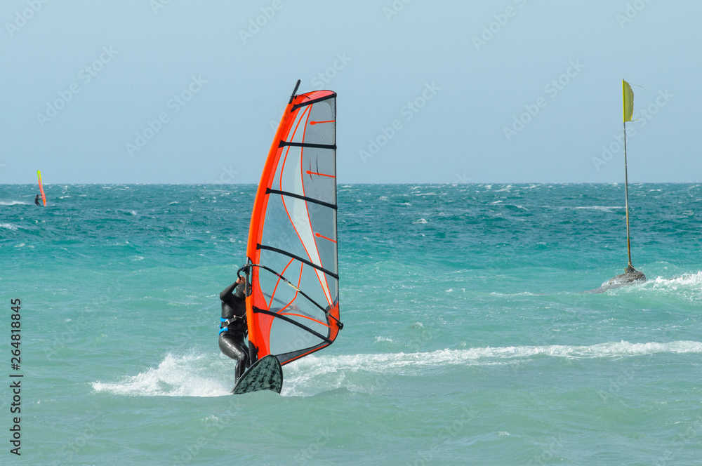 Windsurfer rides in the Black sea. Anapa, Russia