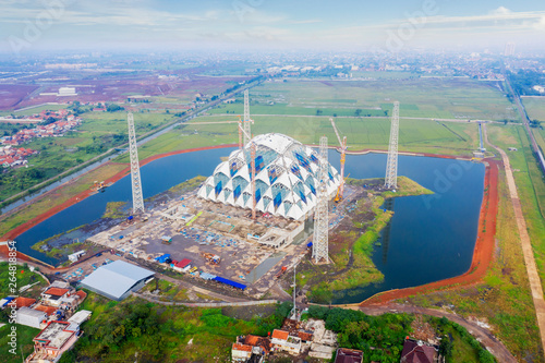 Floating mosque building under construction photo