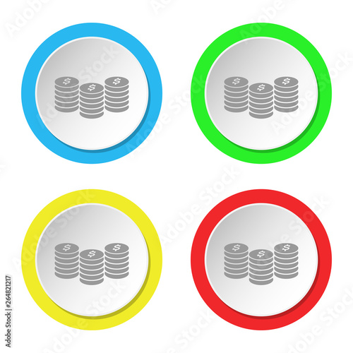 Coins icon. Set of round color flat icons.