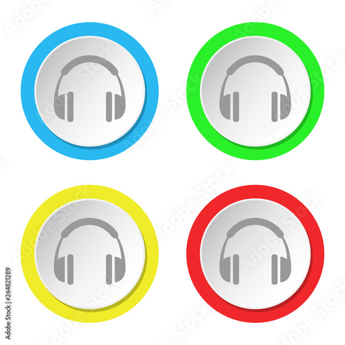 Headphones icon. Set of round color flat icons.