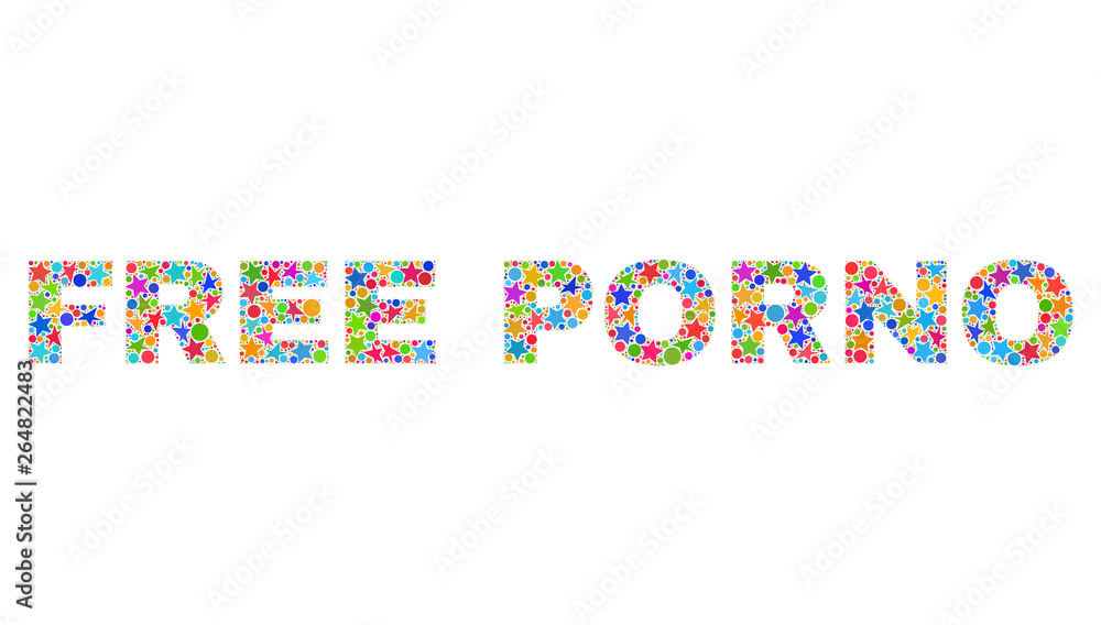 Mosaic Porn - FREE PORNO text with bright mosaic flat style. Colorful vector illustration  of FREE PORNO text with scattered star elements and small circle dots.  Festive design for decoration titles. vector de Stock |