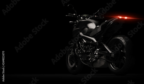 Black motorcycle detail part on dark background - 3D render