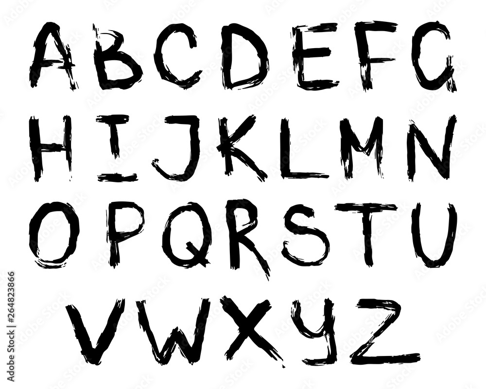 ABC for your design. Easy to use and edit letters. Black brush stroke hand drawn alphabet made in vector. Grunge illustration on white background ABC for your design. Easy to use and edit letters. Black brush stroke hand drawn alphabet made in vector. Grunge illustration on white background