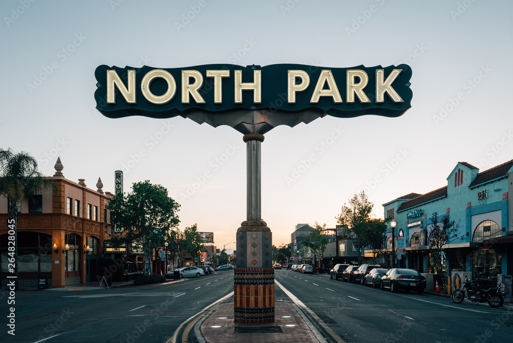 North Park sign at sunset, in San Diego, California