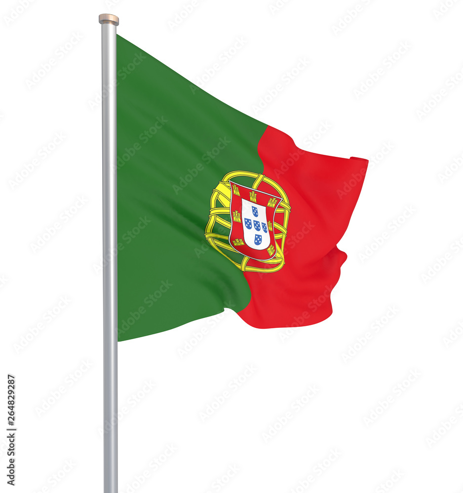 Portugal flag blowing in the wind. Background texture. Lisbon. 3d rendering, wave. – Illustration