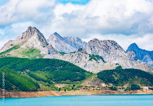Reservoir in the mountains of Picos de Europa. Cantabrian, Riano, province of Leon. Castile and Leon, northern Spain
