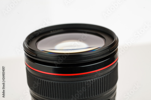 Zoom lens on a white background, closeup