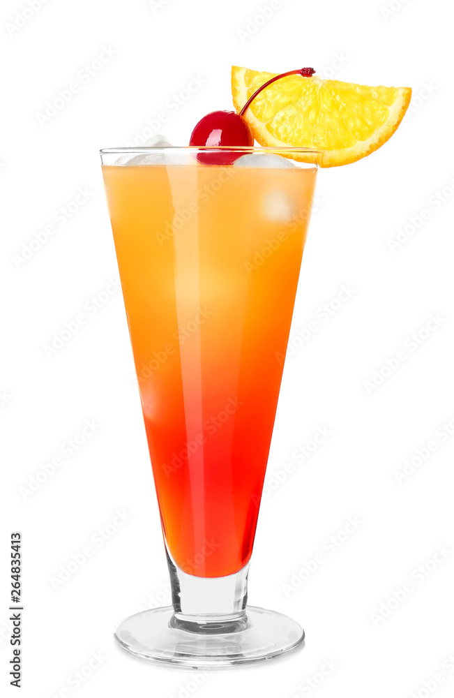 Glass of Tequila Sunrise cocktail on white background Glass of Tequila Sunrise cocktail on white background