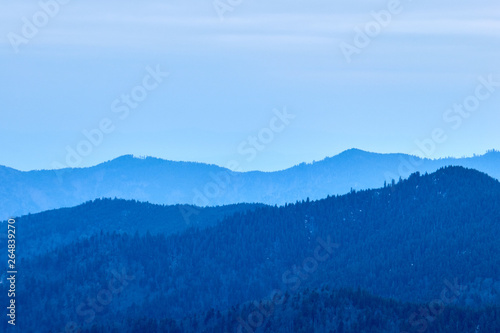 winter landscapes of Ukrainian and Romanian Carpathians  Snow Mountain with Blue Sky