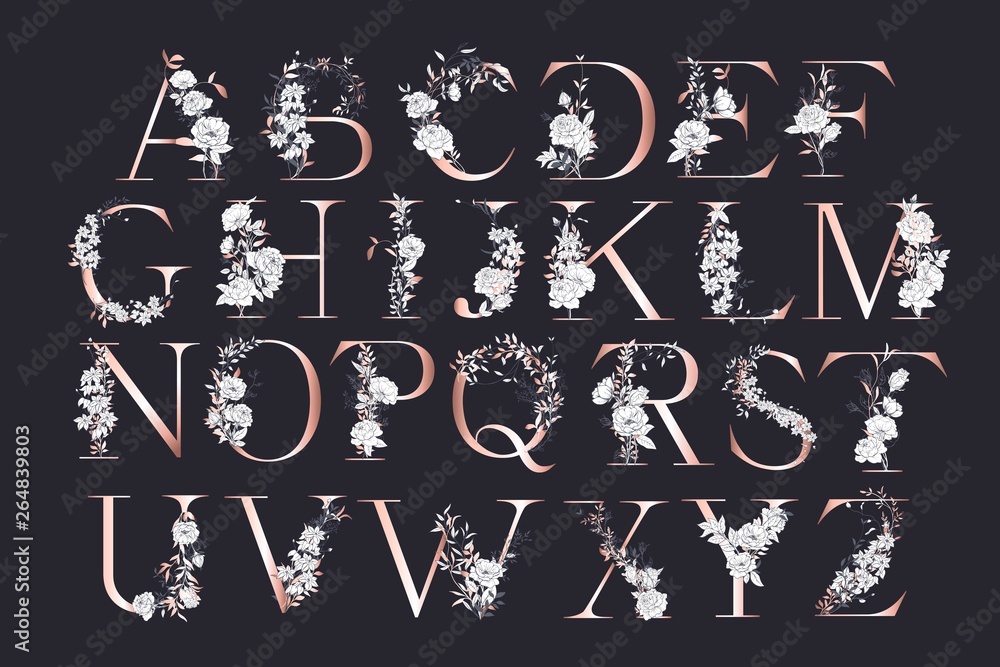 Wedding alphabet. Initials with botanical elements. Monogram arrangement. Floral letter design. Wedding alphabet. Initials with botanical elements. Monogram arrangement. Floral letter design.