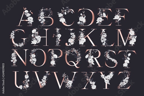 Wedding alphabet. Initials with botanical elements. Monogram arrangement. Floral letter design.