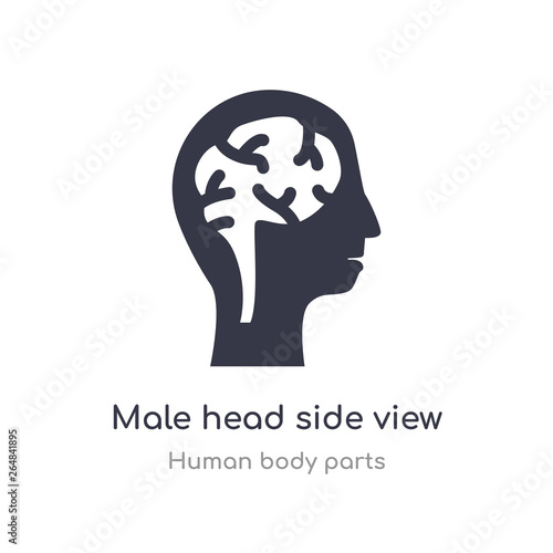 male head side view with brains outline icon. isolated line vector illustration from human body parts collection. editable thin stroke male head side view with brains icon on white background