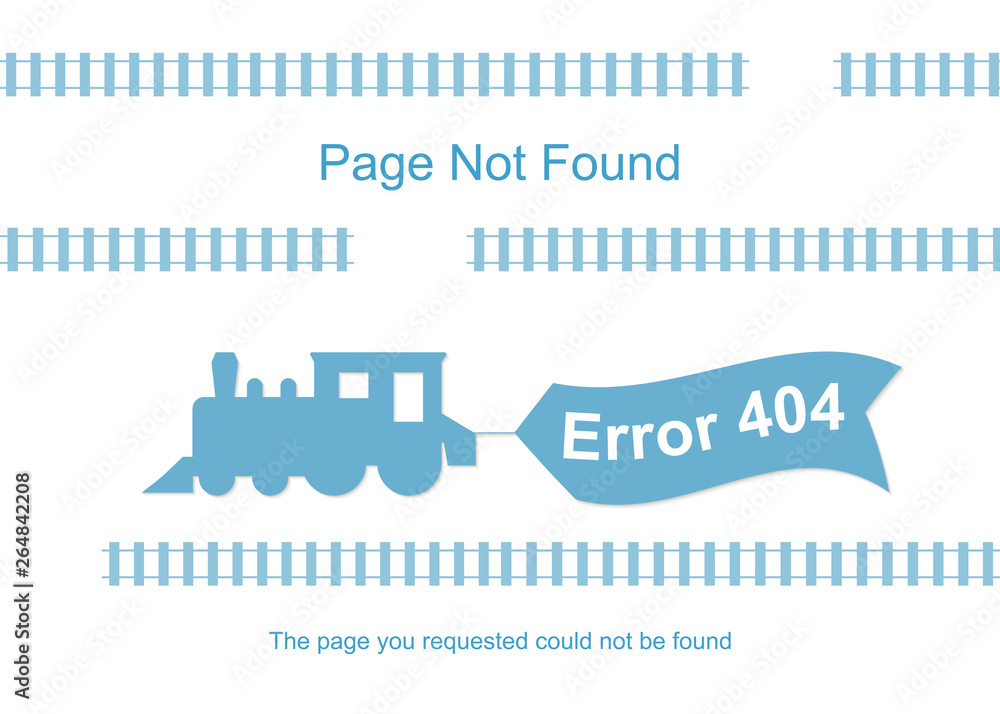 Obraz premium Train with 404 error notification on white banner. Vector illustration