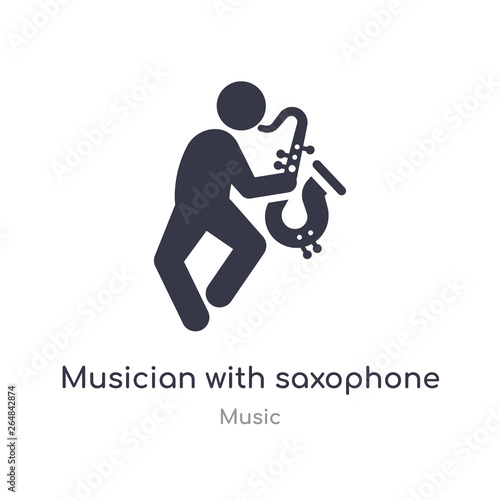 musician with saxophone outline icon. isolated line vector illustration from music collection. editable thin stroke musician with saxophone icon on white background
