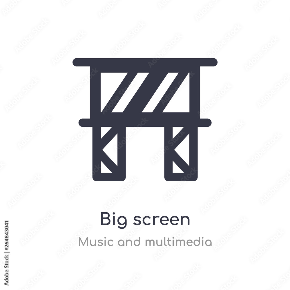 big screen outline icon. isolated line vector illustration from music and multimedia collection. editable thin stroke big screen icon on white background big screen outline icon. isolated line vector illustration from music and multimedia collection. editable thin stroke big screen icon on white background