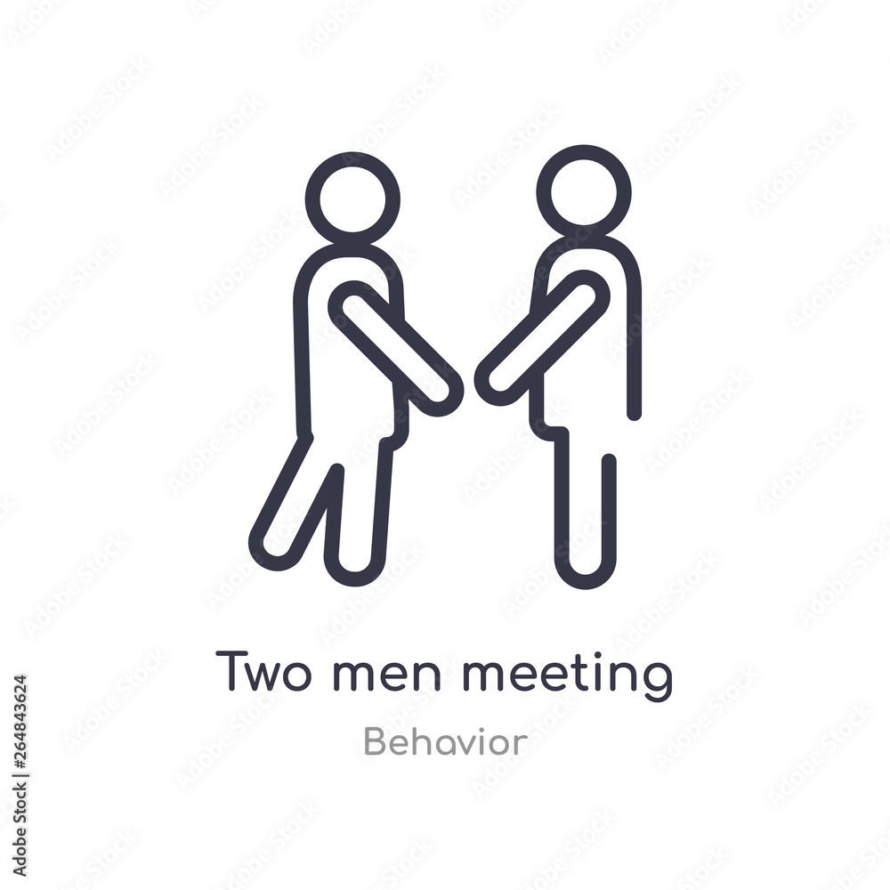 two men meeting outline icon. isolated line vector illustration from behavior collection. editable thin stroke two men meeting icon on white background two men meeting outline icon. isolated line vector illustration from behavior collection. editable thin stroke two men meeting icon on white background