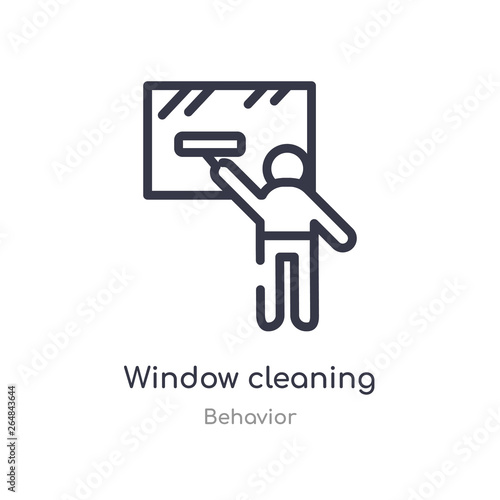 window cleaning outline icon. isolated line vector illustration from behavior collection. editable thin stroke window cleaning icon on white background