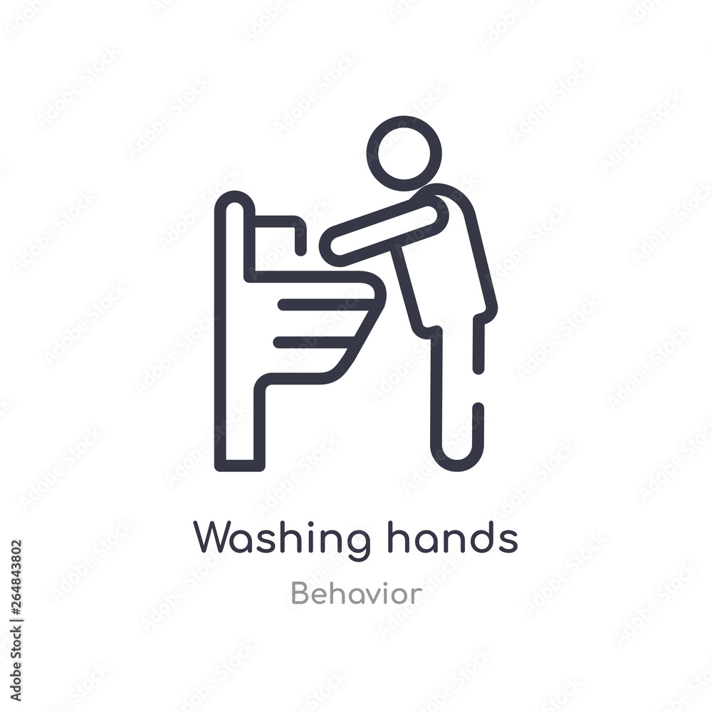 washing hands outline icon. isolated line vector illustration from behavior collection. editable thin stroke washing hands icon on white background washing hands outline icon. isolated line vector illustration from behavior collection. editable thin stroke washing hands icon on white background