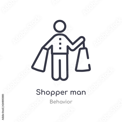 shopper man outline icon. isolated line vector illustration from behavior collection. editable thin stroke shopper man icon on white background