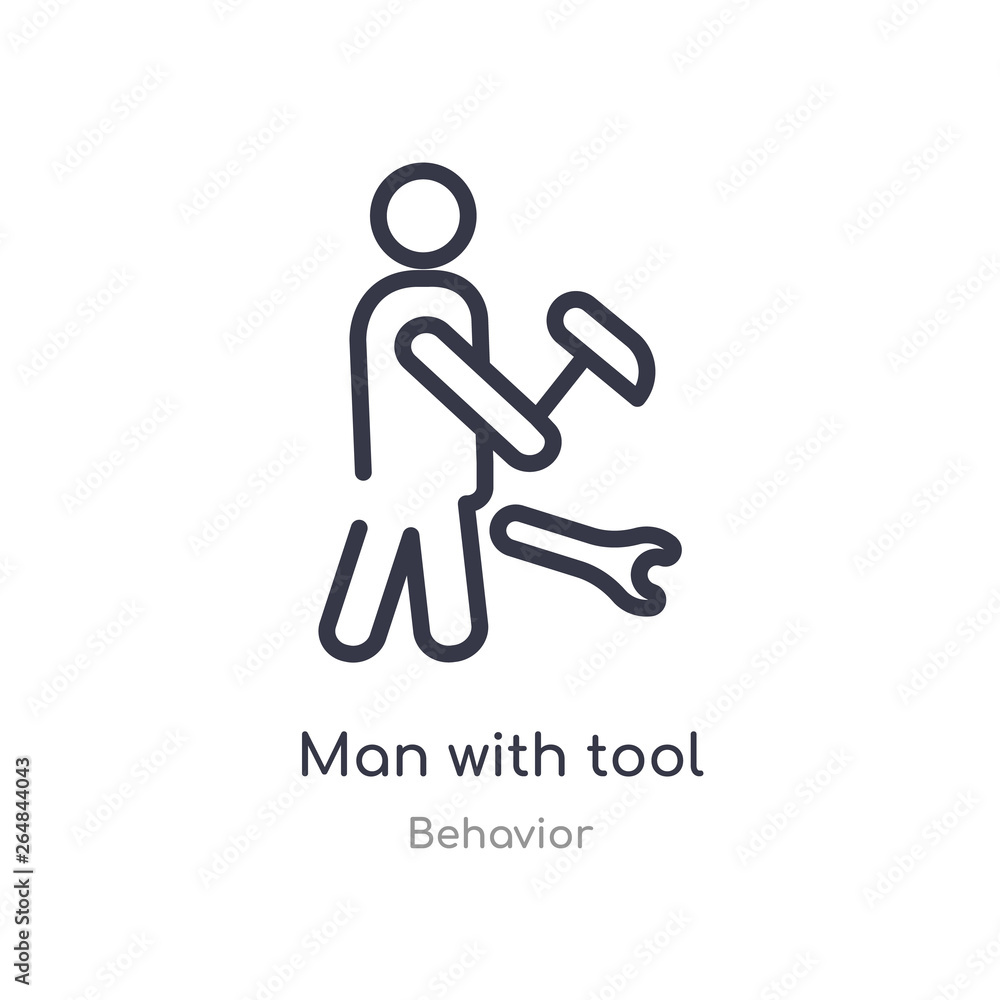 man with tool outline icon. isolated line vector illustration from behavior collection. editable thin stroke man with tool icon on white background man with tool outline icon. isolated line vector illustration from behavior collection. editable thin stroke man with tool icon on white background