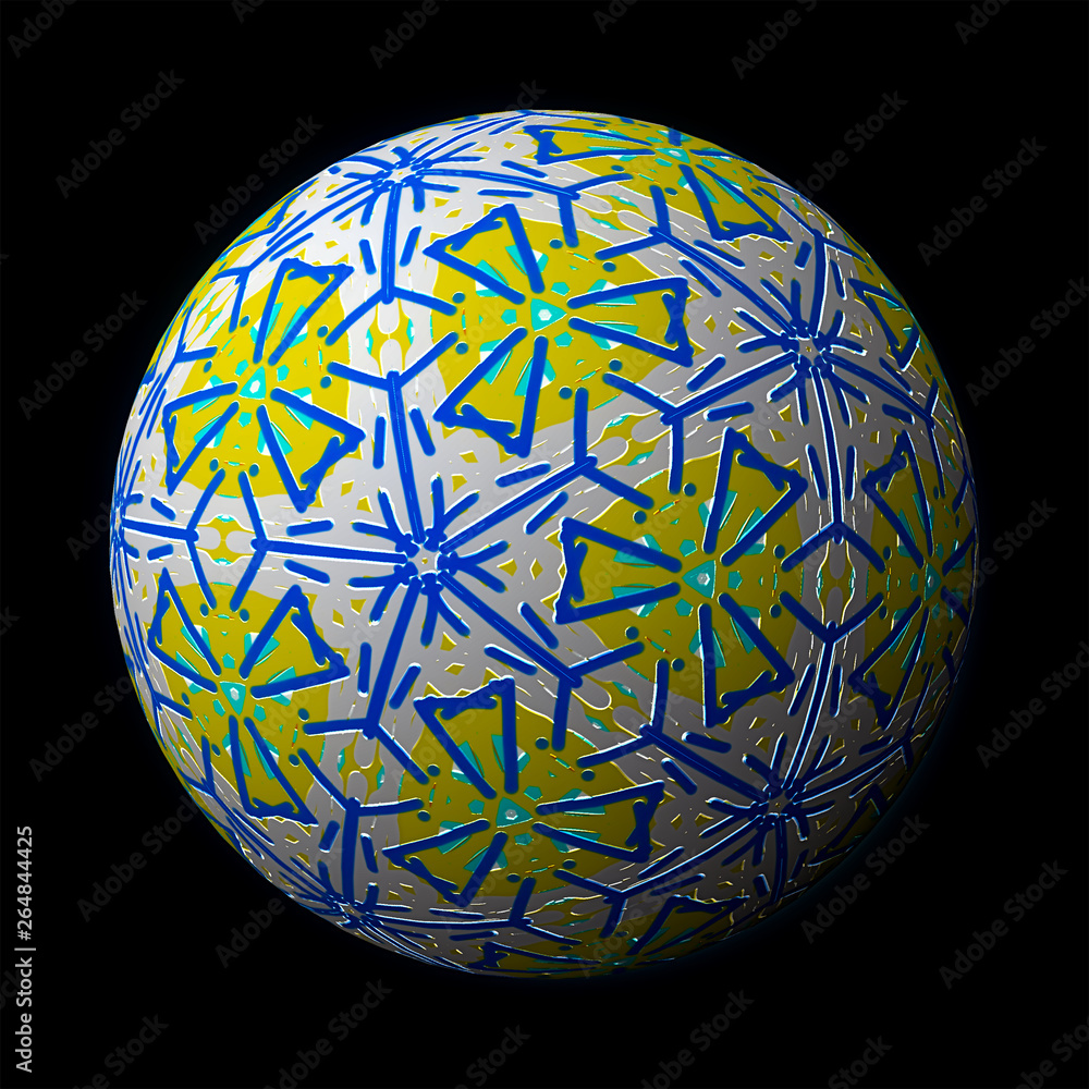 Artfully designed and colorful ball, 3D illustration on black background Artfully designed and colorful ball, 3D illustration on black background