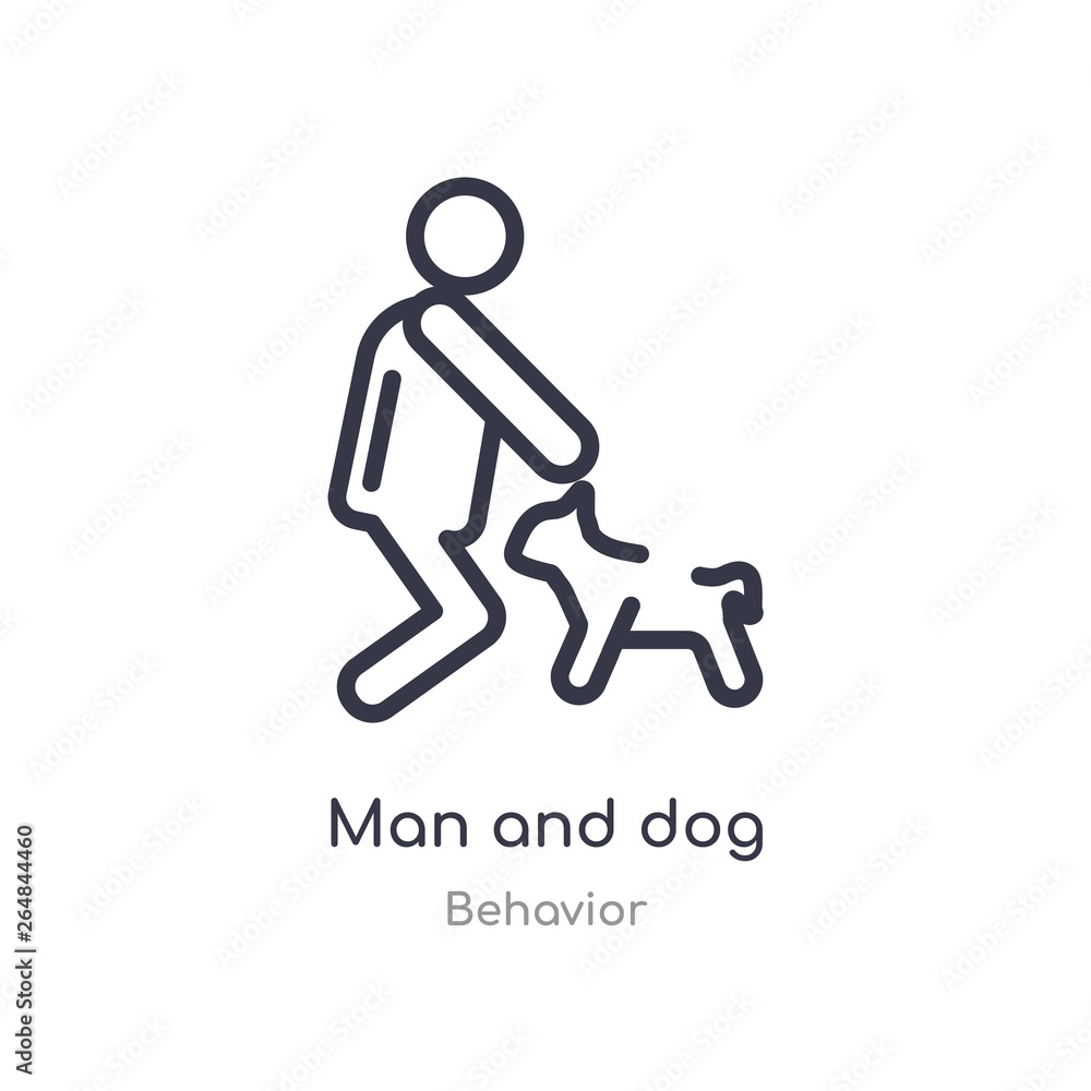 man and dog outline icon. isolated line vector illustration from behavior collection. editable thin stroke man and dog icon on white background man and dog outline icon. isolated line vector illustration from behavior collection. editable thin stroke man and dog icon on white background
