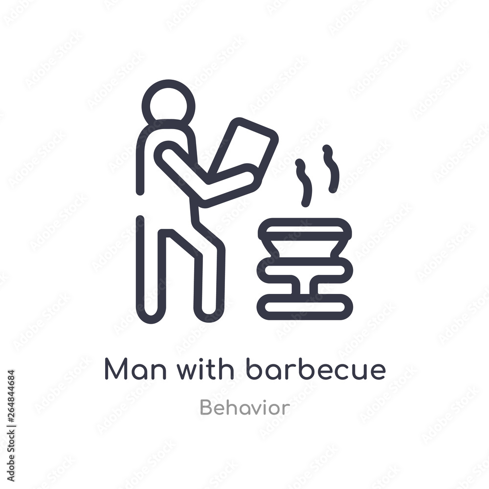 man with barbecue outline icon. isolated line vector illustration from behavior collection. editable thin stroke man with barbecue icon on white background man with barbecue outline icon. isolated line vector illustration from behavior collection. editable thin stroke man with barbecue icon on white background