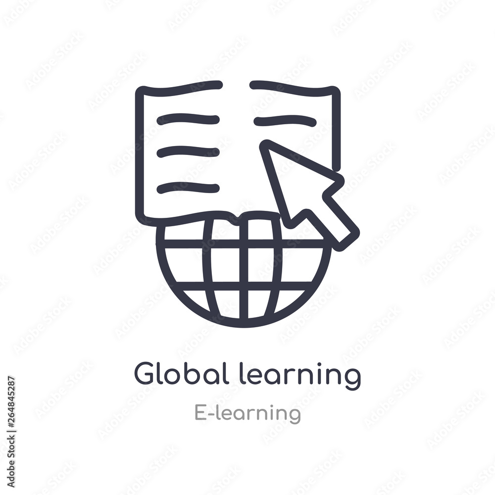global learning outline icon. isolated line vector illustration from e-learning collection. editable thin stroke global learning icon on white background global learning outline icon. isolated line vector illustration from e-learning collection. editable thin stroke global learning icon on white background